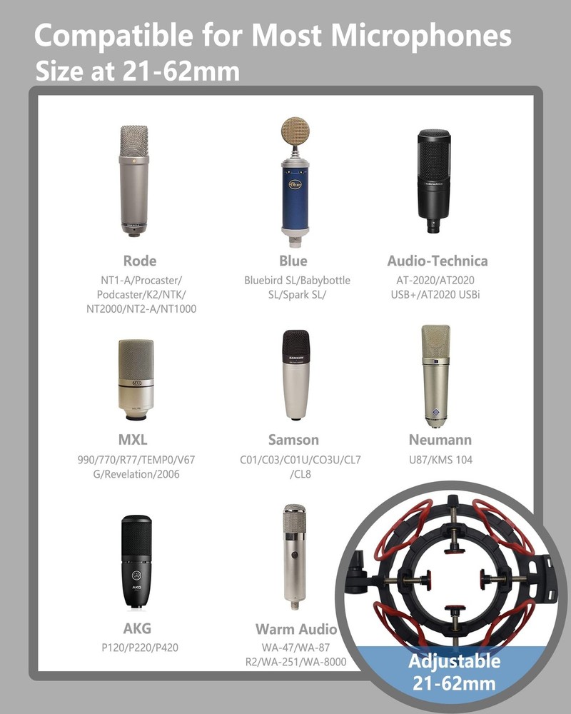 Microphone Shock Mount with Pop Filter Universal Shock Stand for Microphones ...