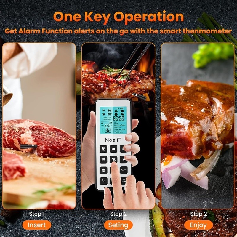 Wireless Meat Thermometer Digital Probe Remote 300FT Bluetooth BBQ Cooking New