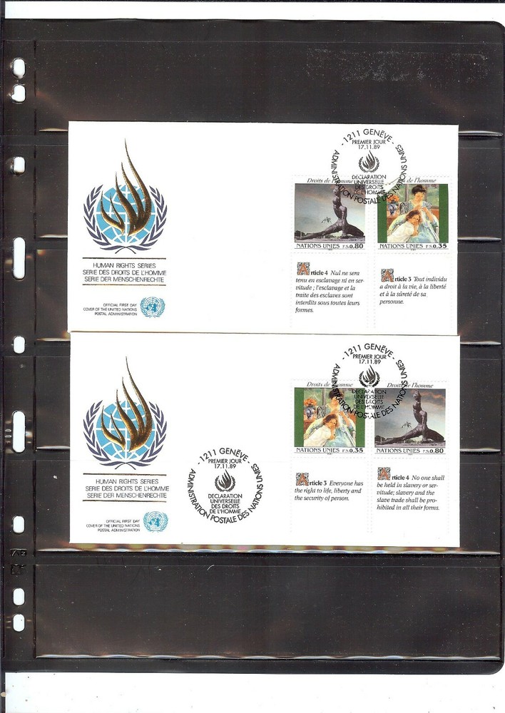 1989 Human Rights FDC's (Combos)- Geneva Office - UNPA Cachet-(430)