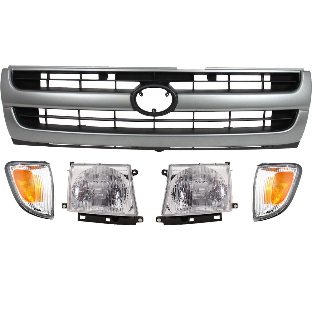 Halogen Headlight Grille Assembly Kit For 1997-2000 Toyota Tacoma RWD
