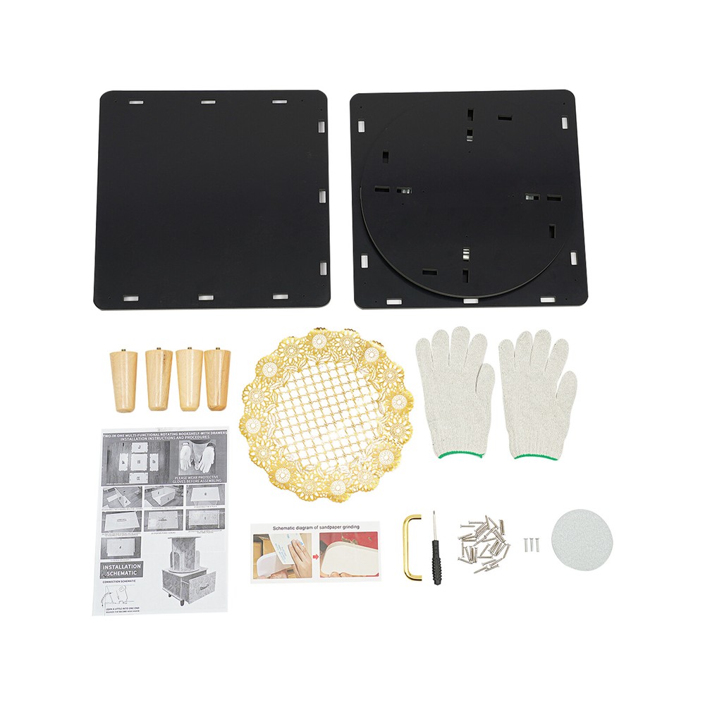 Bedside Table with Drawer, Corner High End Table, Rotating Bookshelf with Drawer