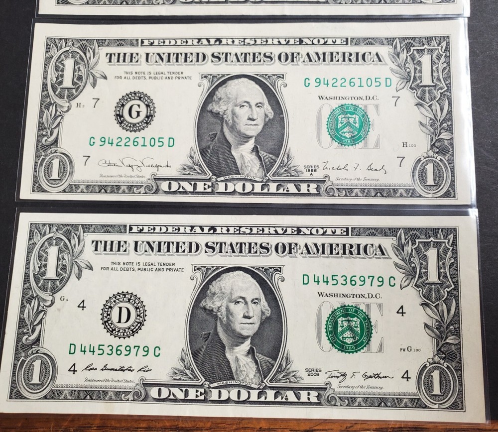 $1 One Dollar Bill Federal Reserve Note, MISALIGNED Cutting / Printing Error 4pc
