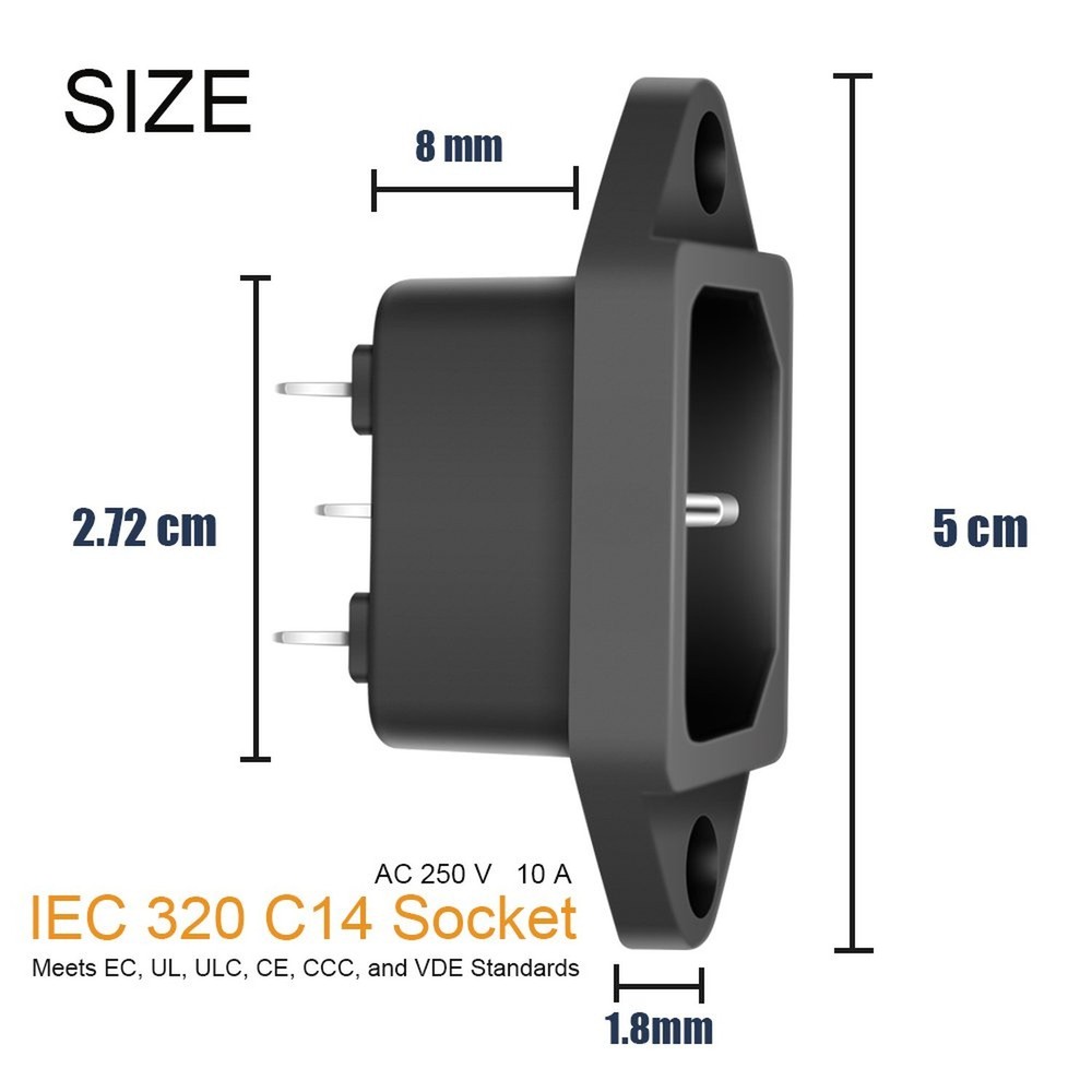 10 Pack Ac 250V 10A Iec 320 C14 Panel Mount Plug Adapter Power Connect