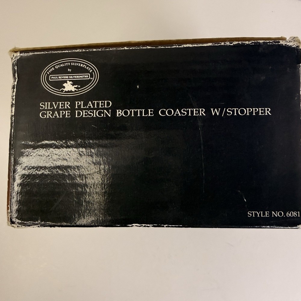 Vintage Silver Plated Wine Bottle Coaster w/ Stopper Grape Godinger Paul Revere