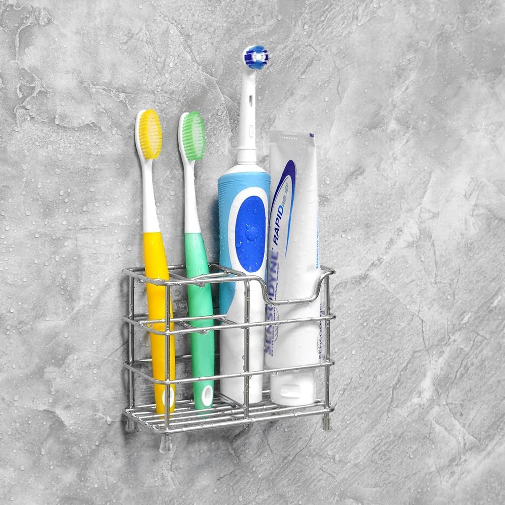 Linkidea Wall Mount Toothbrush Holder for Bathroom, Stainless Small, Silver