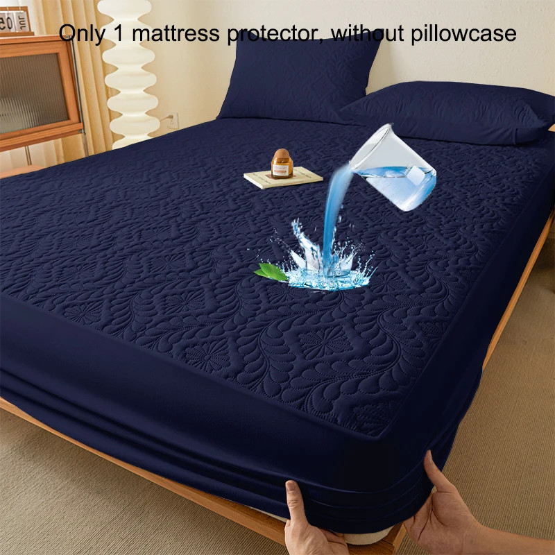 1 simple modern patterned Waterproof laminated Fitted Sheet,Navy blue color bed