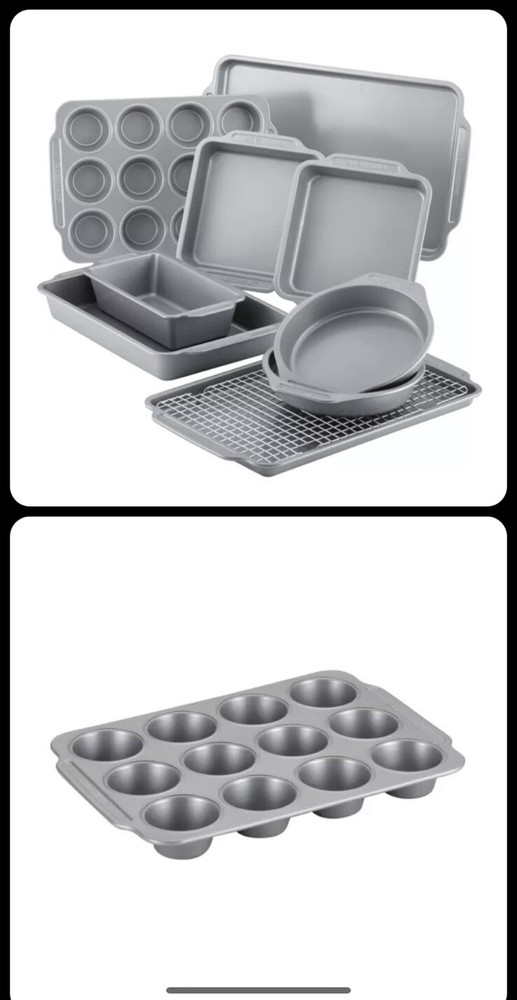 Farberware 10-Piece Nonstick Bakeware Set with Cooling Rack Grey  Cooling Grid