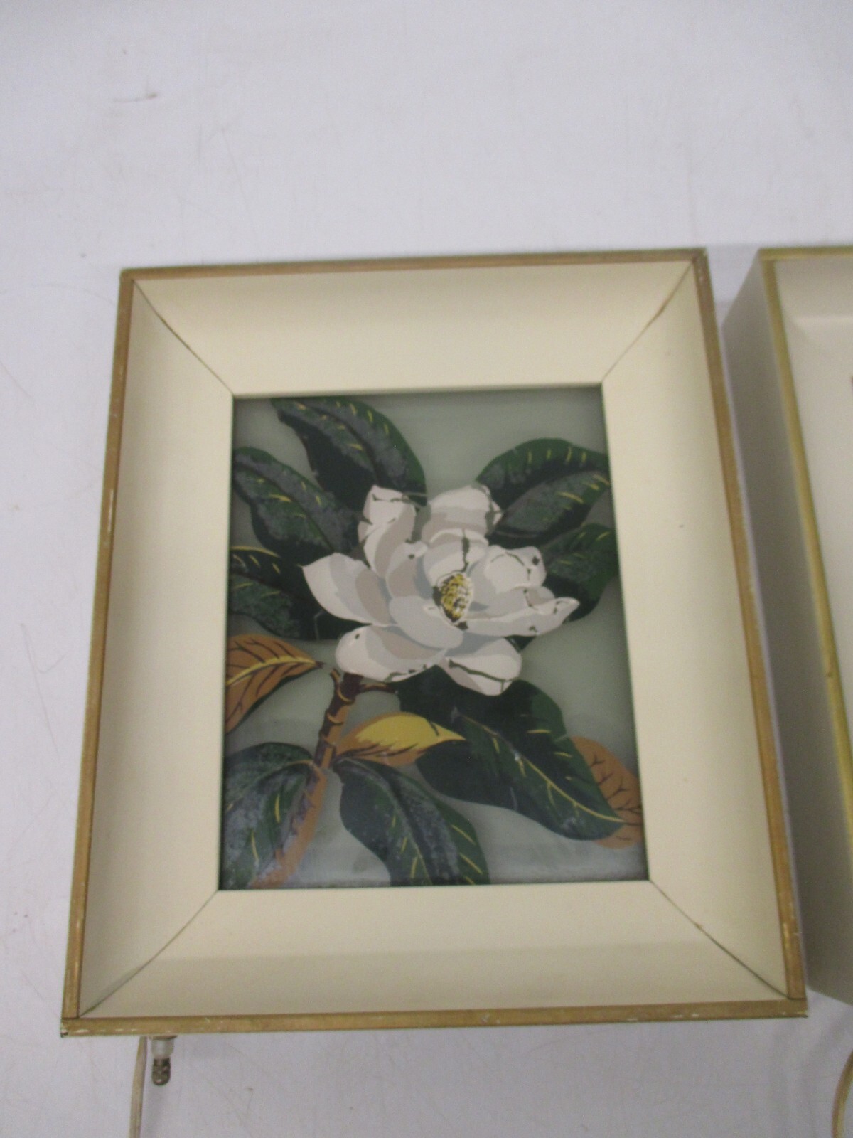 2 Vtg Reverse Painted Glass Floral George Telo Shadow Light Box Lighted Wall Art