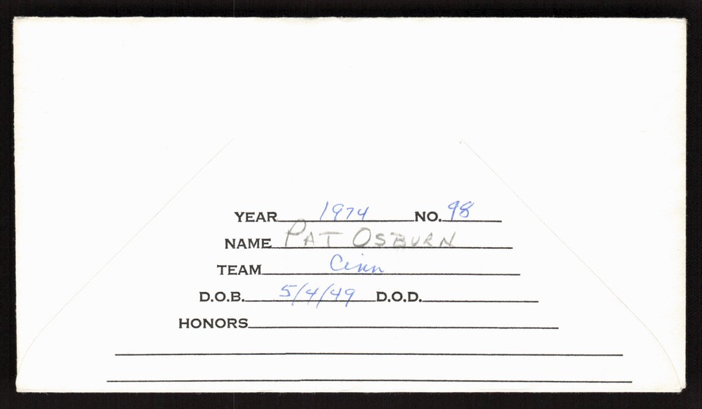 Pat Osburn Signed Baseball Postal Envelope Cincinnati Reds Autograph