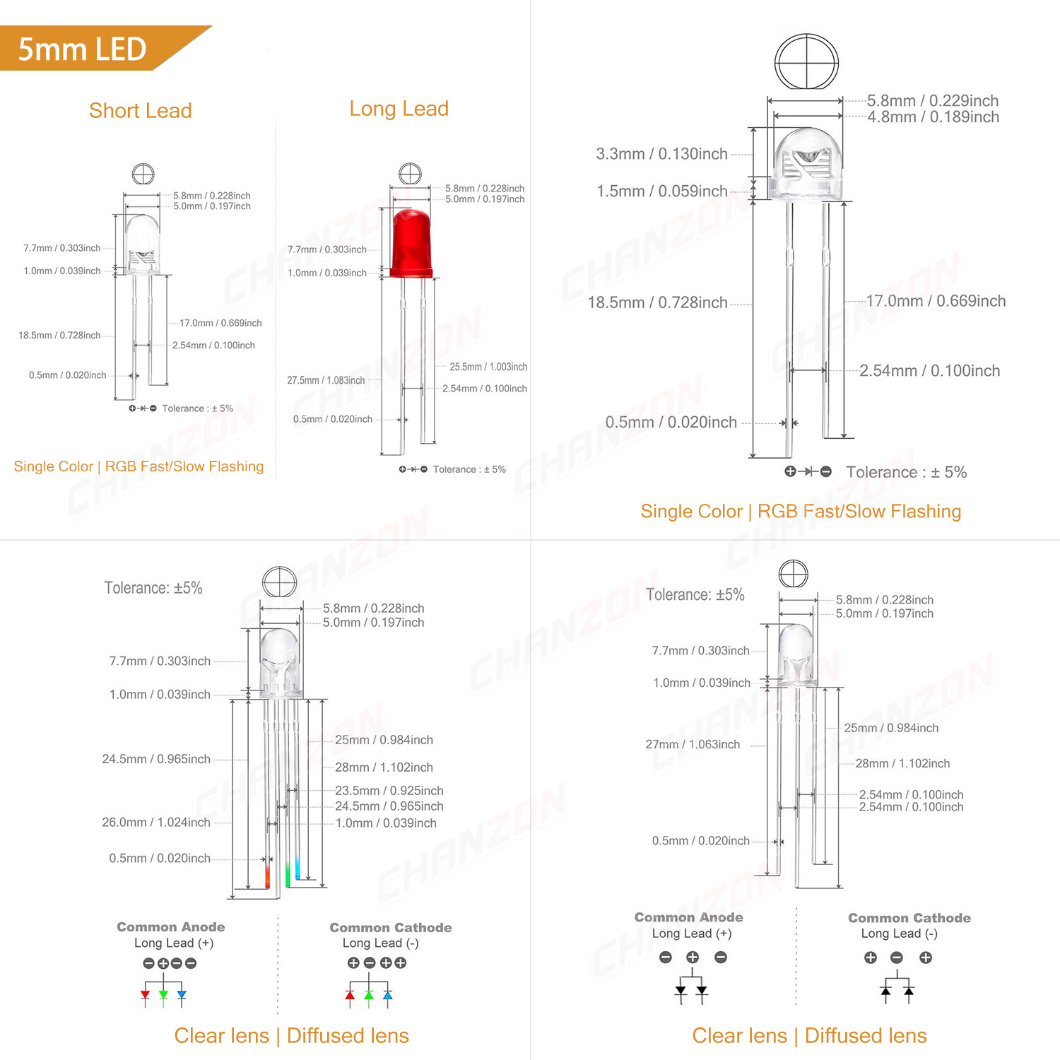 3mm 5mm 8mm 10mm UV LED Diode Red White RGB Lights Emitting Diode Electronics