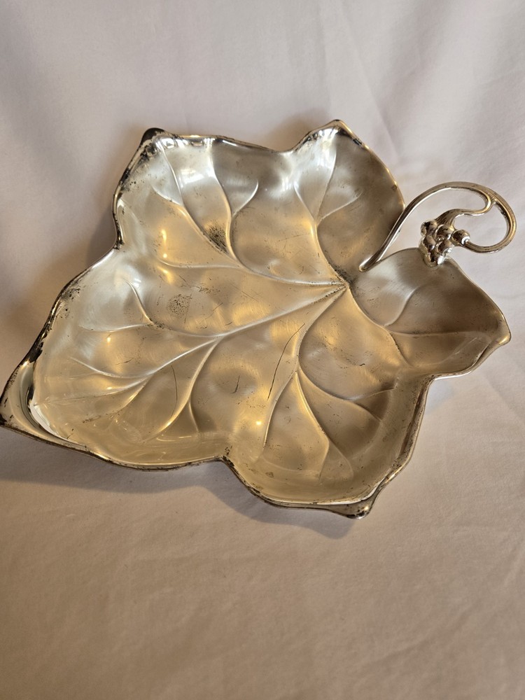 EP Brass Germany WMF IKORA Grape Leaf Candy Dish Silver Electro Plated 9in X 8in