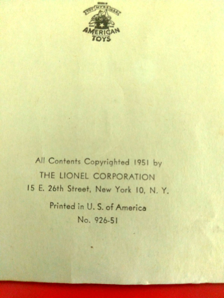 1951 Lionel Trains Instructions For Assembling And Operating Booklet, Plus Plans