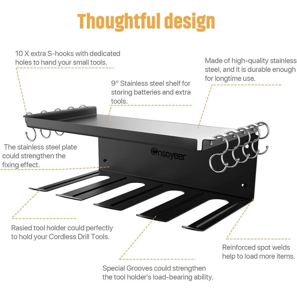 Power Tool Organizer 4 Drill Holders Wall Mounted Garage Tool Storage Rack