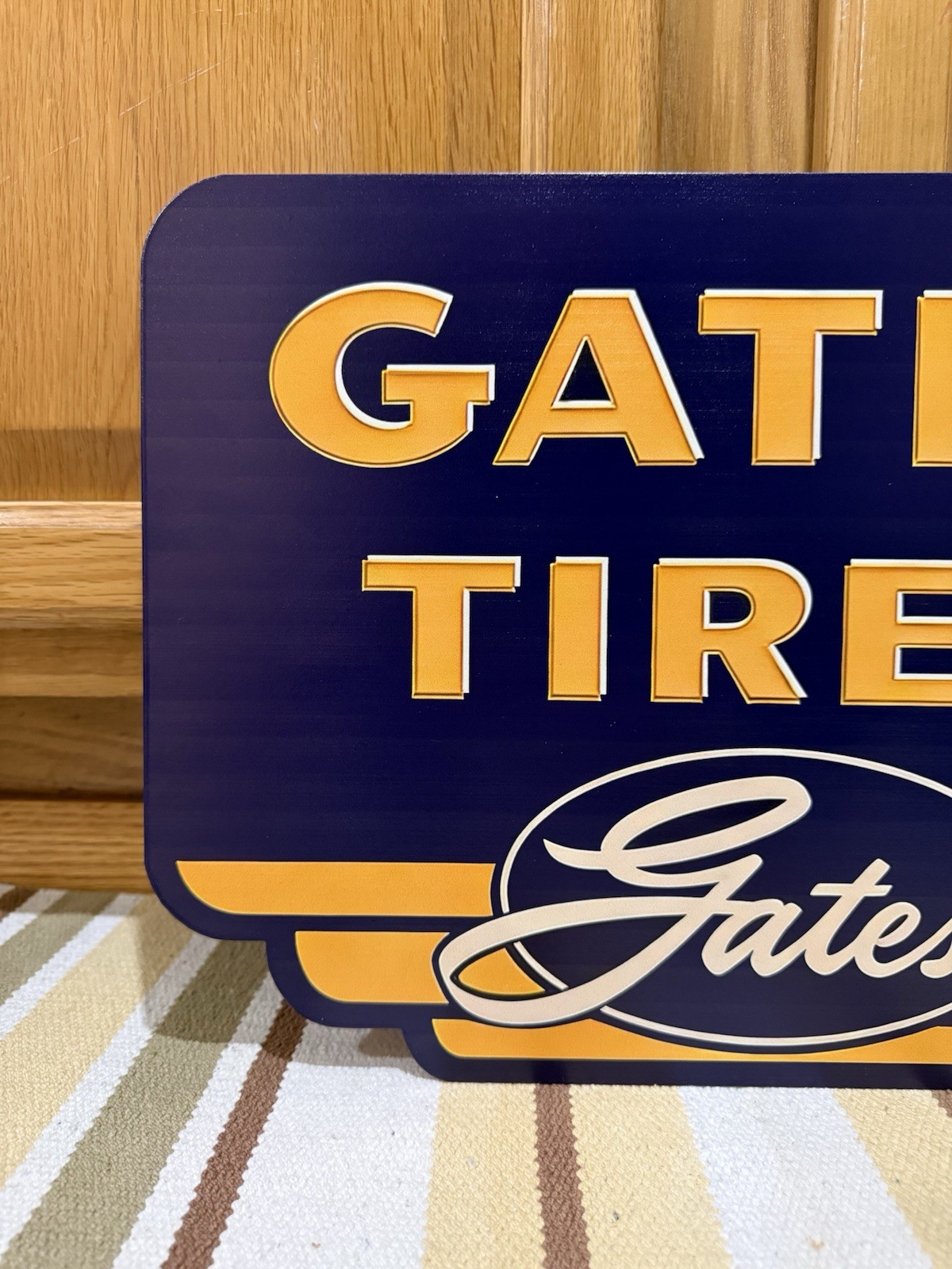 Gates Tires Flange Sign Gas Oil Garage Double Sided Vintage Style Wall Decor