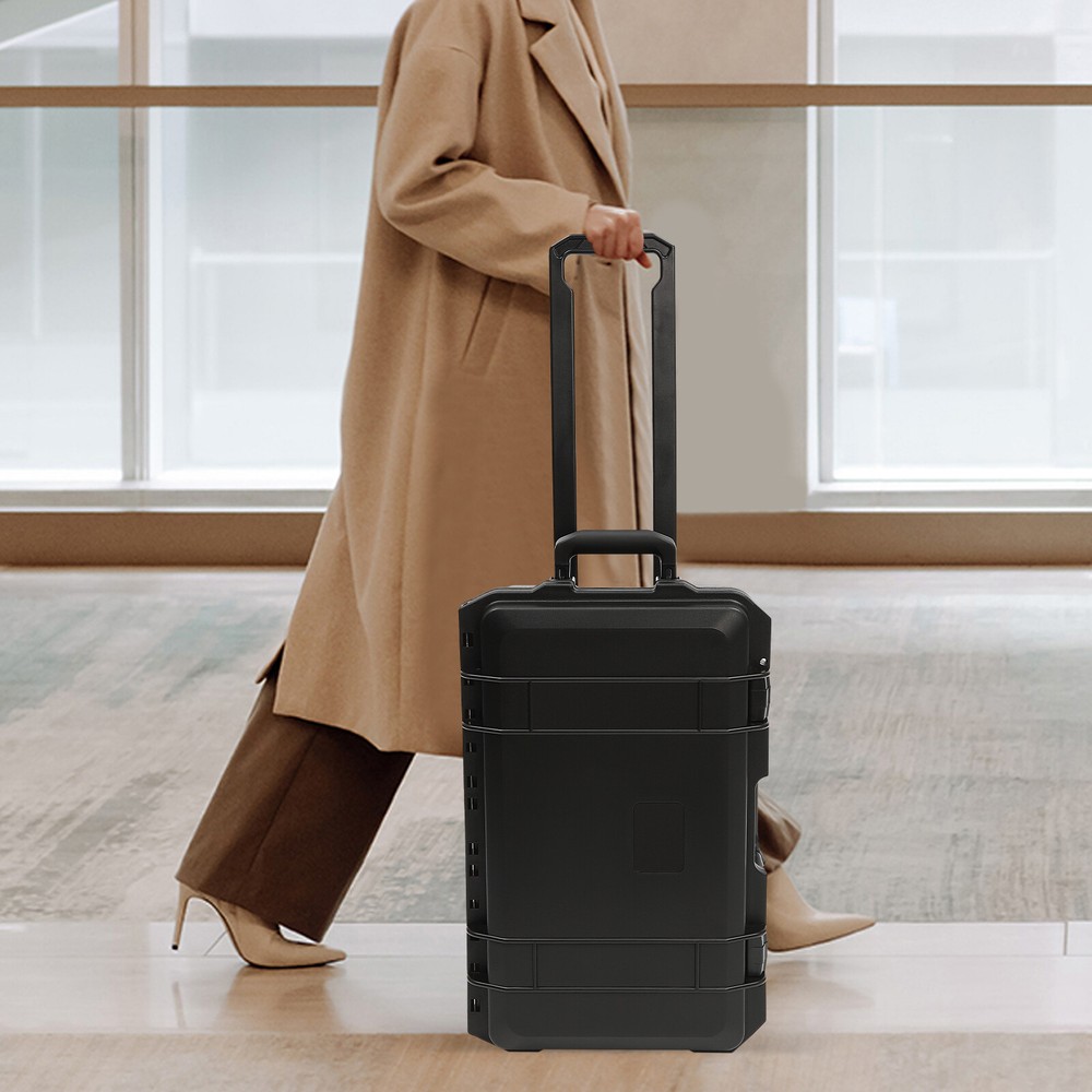 Rolling Transport Hard Case Waterproof Modern Camera Protective Equipment Black