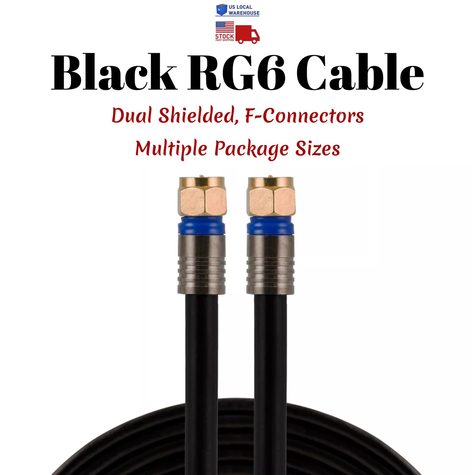 RG6 Coaxial Cable Black Dual SHIELDED Satellite TV Antenna Wire Multi-Pack Lot