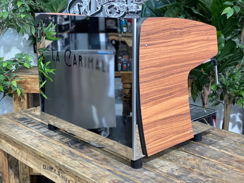 CARIMALI PRATICA E2 2 GROUP NEW STAINLESS & TIMBER SIDES ESPRESSO COFFEE MACHINE