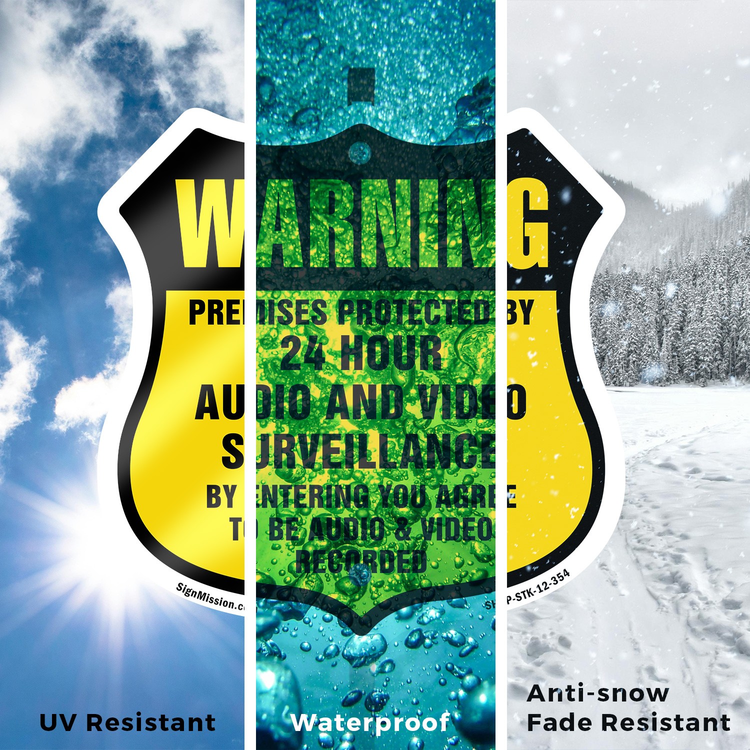 24 Hour Surveillance Shield Sign Warning Premises Protec Shield Sign With Stake