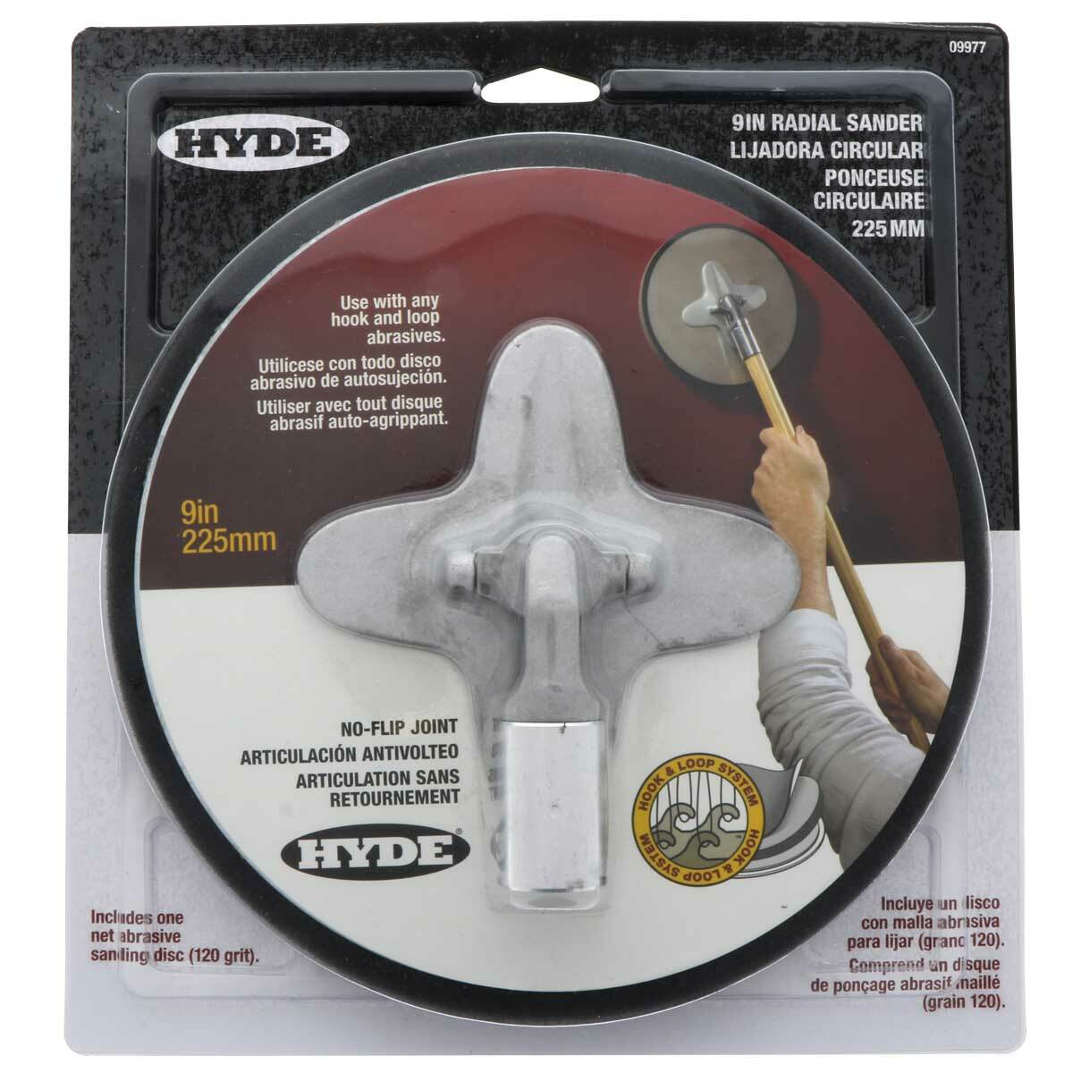 Hyde 9" Radial Round Drywall Pole Sander Head "No Flip" w/ Hook & Loop Backing