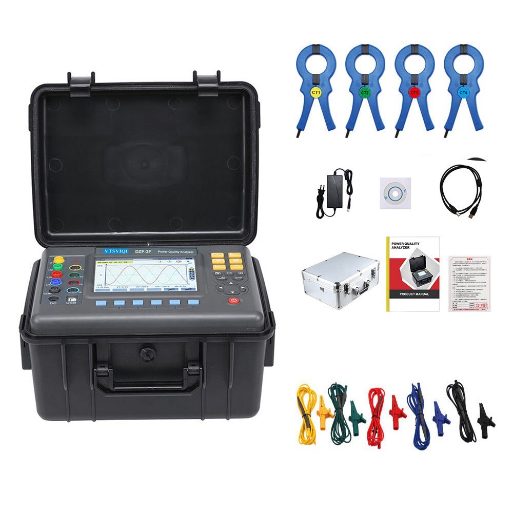 Power Quality Analyzer with Current True RMS Max Error ±(2 % +3dgt) 1.0A~1000A