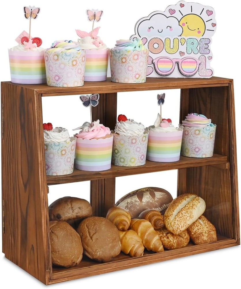 Wood & Glass Display Case W/ Double Doors Adjustable 2-Level Collection Display
