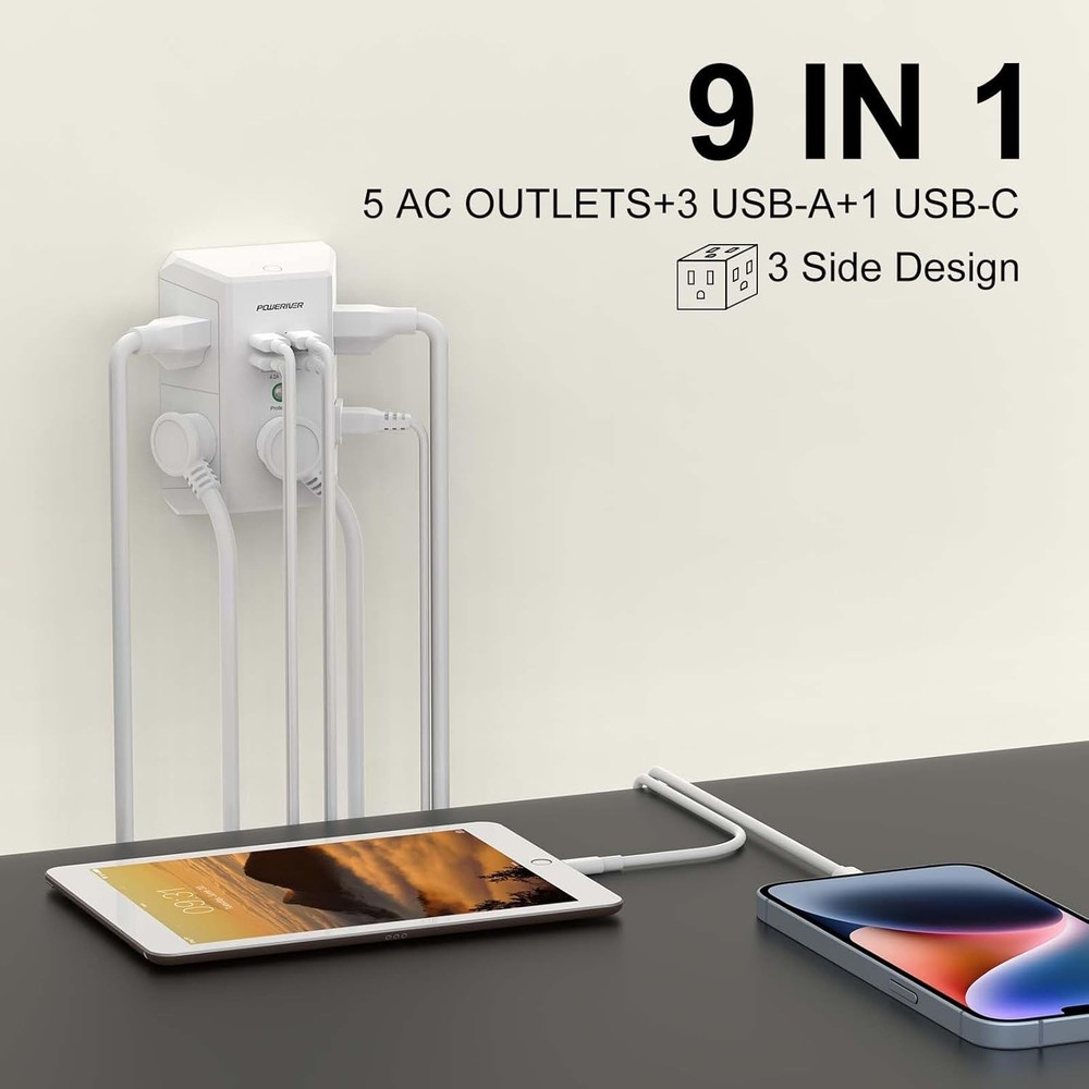 4 USB Wall Charger Multi Outlet Extender Surge Protector for Home Office