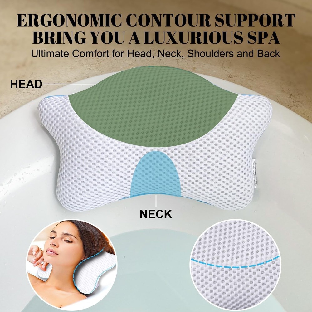 Ergonomically Designed Bath Pillow with 4 Suction Cups - Ultimate Relaxation