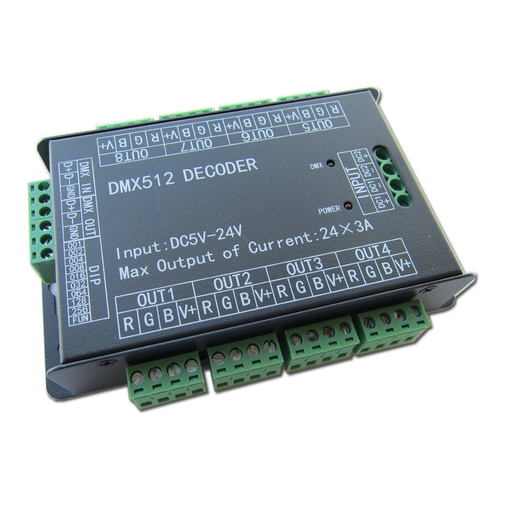 High Power 24 Channel RGB 3A/CH DMX512 Controller Led Decoder Dimmer 500Hz Fl...