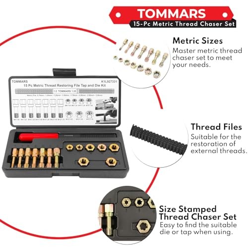 15-Piece Thread Chaser Set, M6 M8 M10 M12 Thread Metric Thread Chaser&File