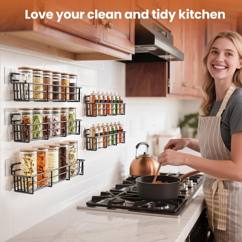 Spice Rack wall mounted 6 Pack, Space-Saving Spice Organizer for Spice Jars a...