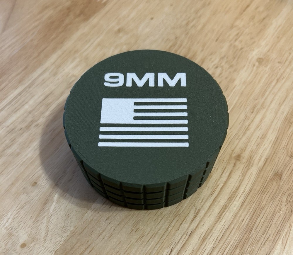 9mm Ammunition Disc Container Frag Pattern 25 Rounds Made In The USA