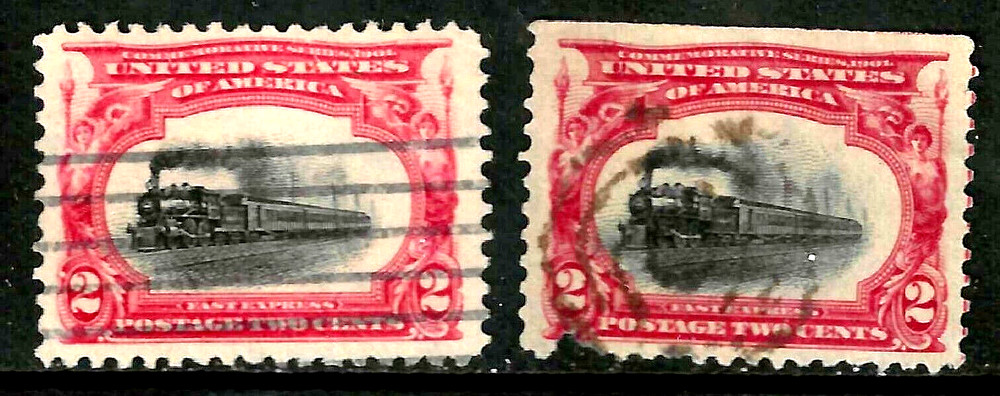 Sc #295 Dramatic Vignette Shift Error x 2 Fast Train 2 Cent PAN AM 1903 US 14F63