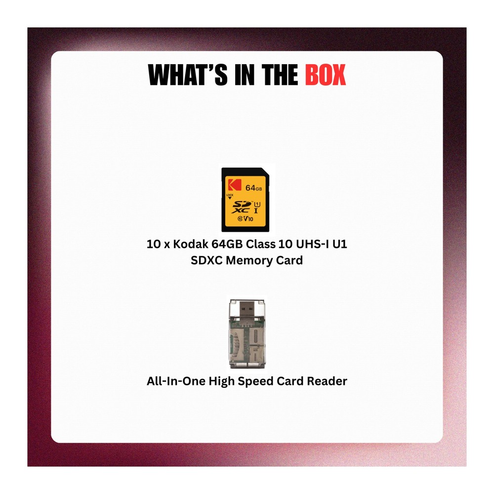 Kodak 64GB Class 10 UHS-I U1 SDXC Memory Card Bundle with Card Reader