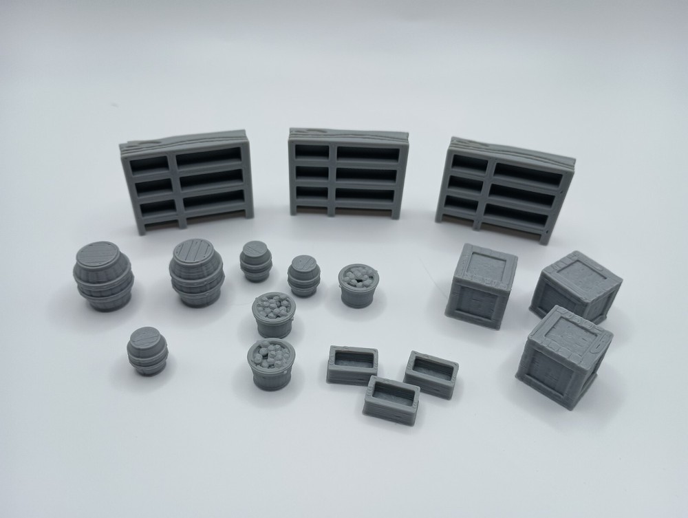 3D Printed Storage Room Prop Set (28mm-32mm Scale)