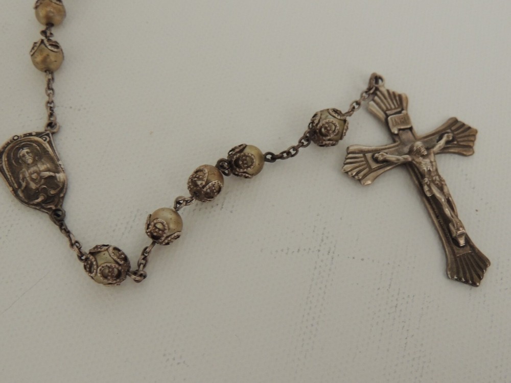 VINTAGE CATAMORE STERLING & BEADED ROSARY