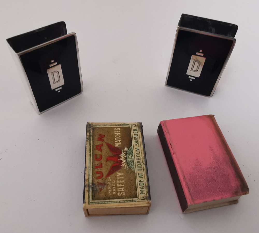 Pair Of Solid Silver & Enamel Match Box Holders.