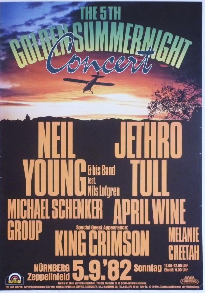 NEIL YOUNG / JETHRO TULL / MSG / KING CRIMSON 1982 GERMAN CONCERT TOUR POSTER