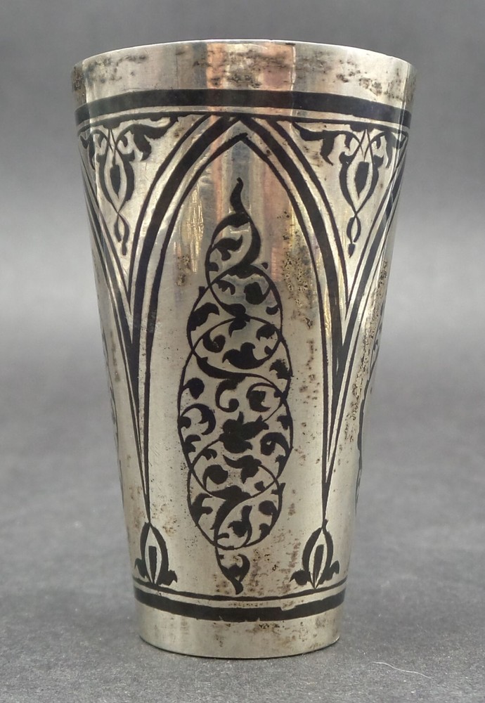 Beautiful Vintage Soviet Russian 875 Silver Niello Design Vodka Cup