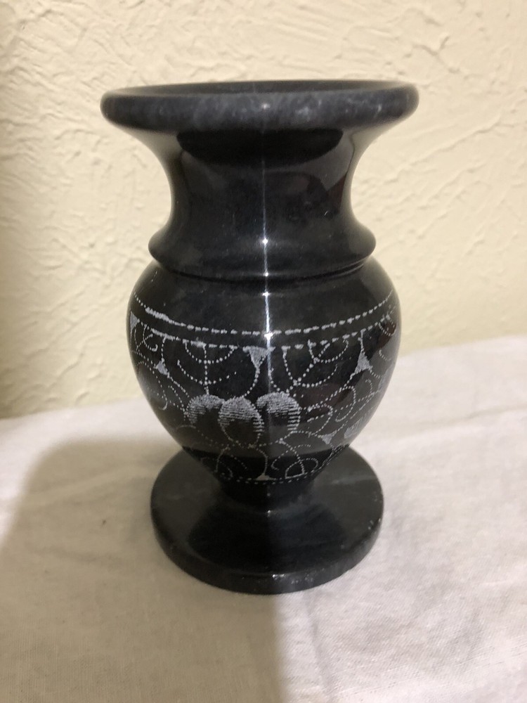 Black Soap Stone Engraved Vase