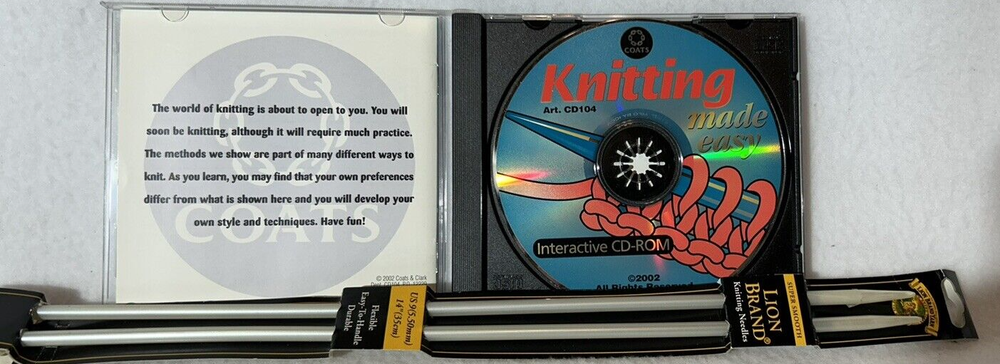 Knitting Made Easy (Interactive CD-Rom, 2002)-Lear to Knit -New Knitting Needles