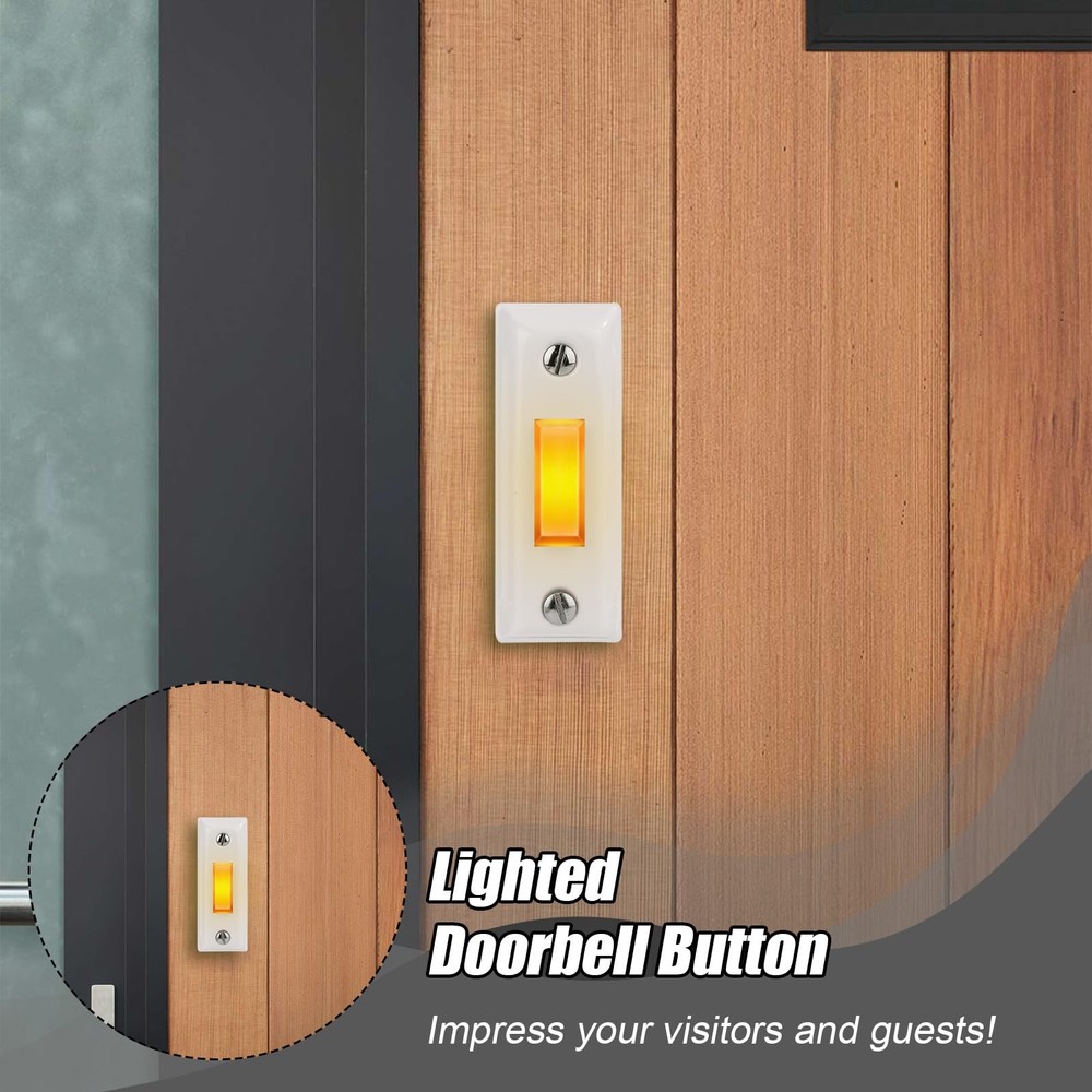 Lighted Doorbell Push Button, Metal Door Bell Button Wired with Medium, White