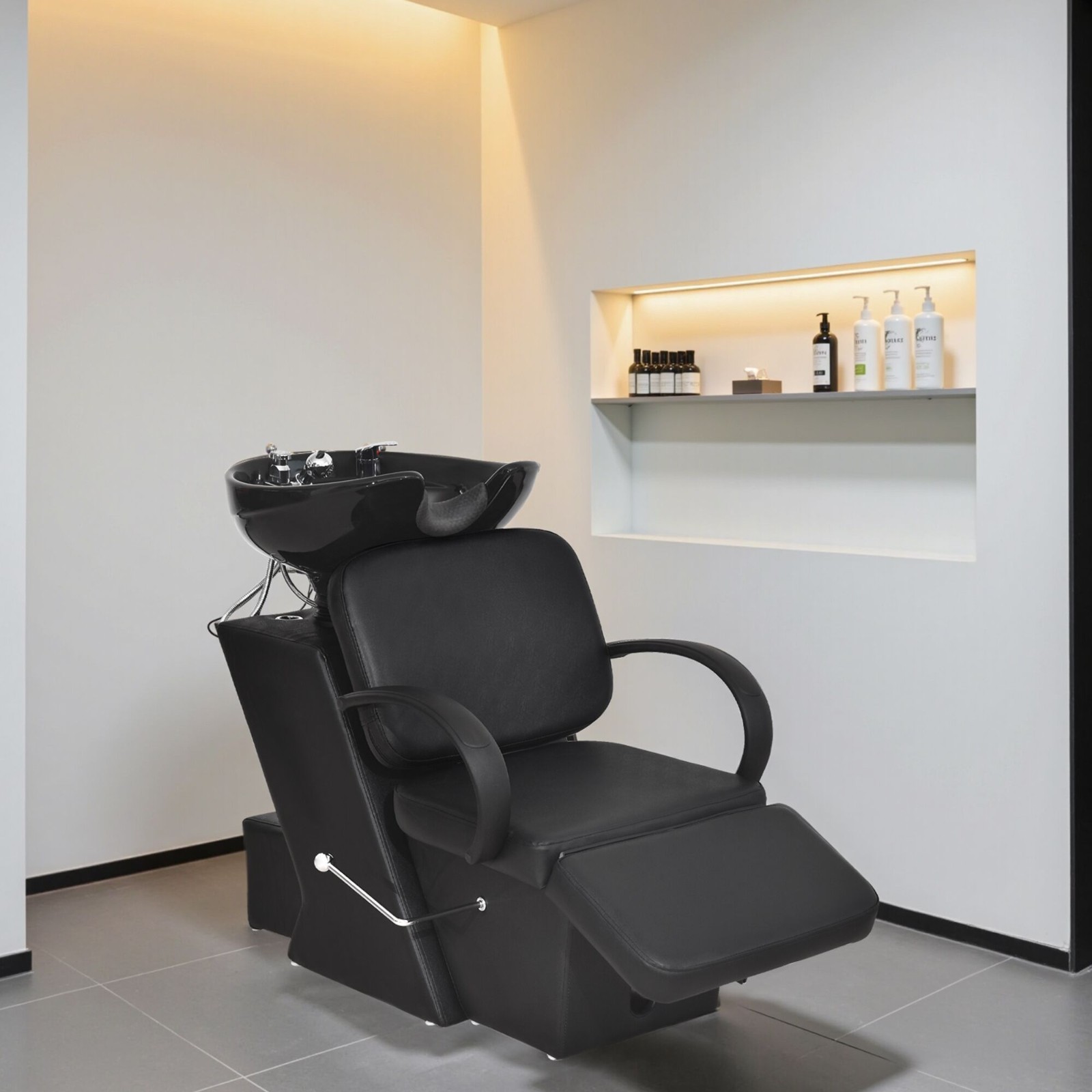 BarberPub Backwash Shampoo Station Chair, Adjustable Ceramic Bowl Barber 9051