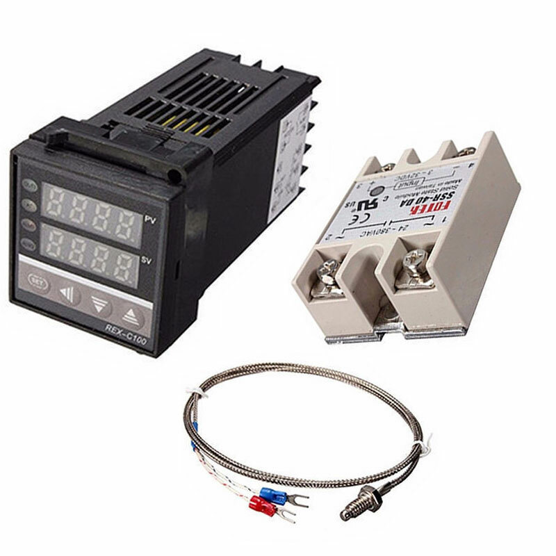 PID REX-C100 Temperature Controller SSR 40DA K Thermocouple Heat Sink Kit USA