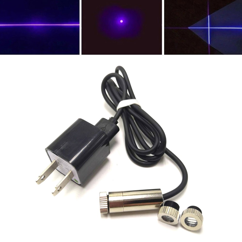 Focusable 405nm 20mW Dot/Line/Cross Laser Module Violet/Blue with USB & Adapter