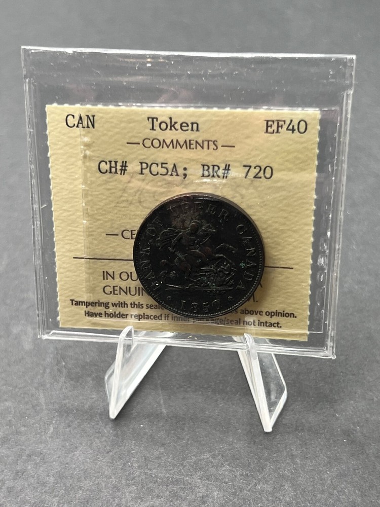1850 Upper Canada Token Half Penny Graded ICCS EF-40 CH# PC5A; BR# 720