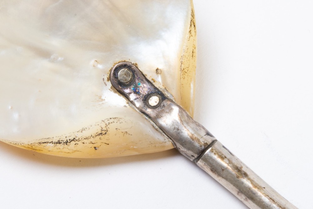 Antique Silver Plated Bamboo Handle Spoon with Shell Scoop 7.5" Long