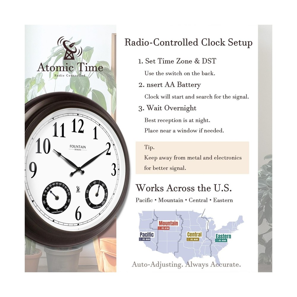 20" Evander Large Outdoor Atomic Wall Clock with Temperature & Humidity, Wate...