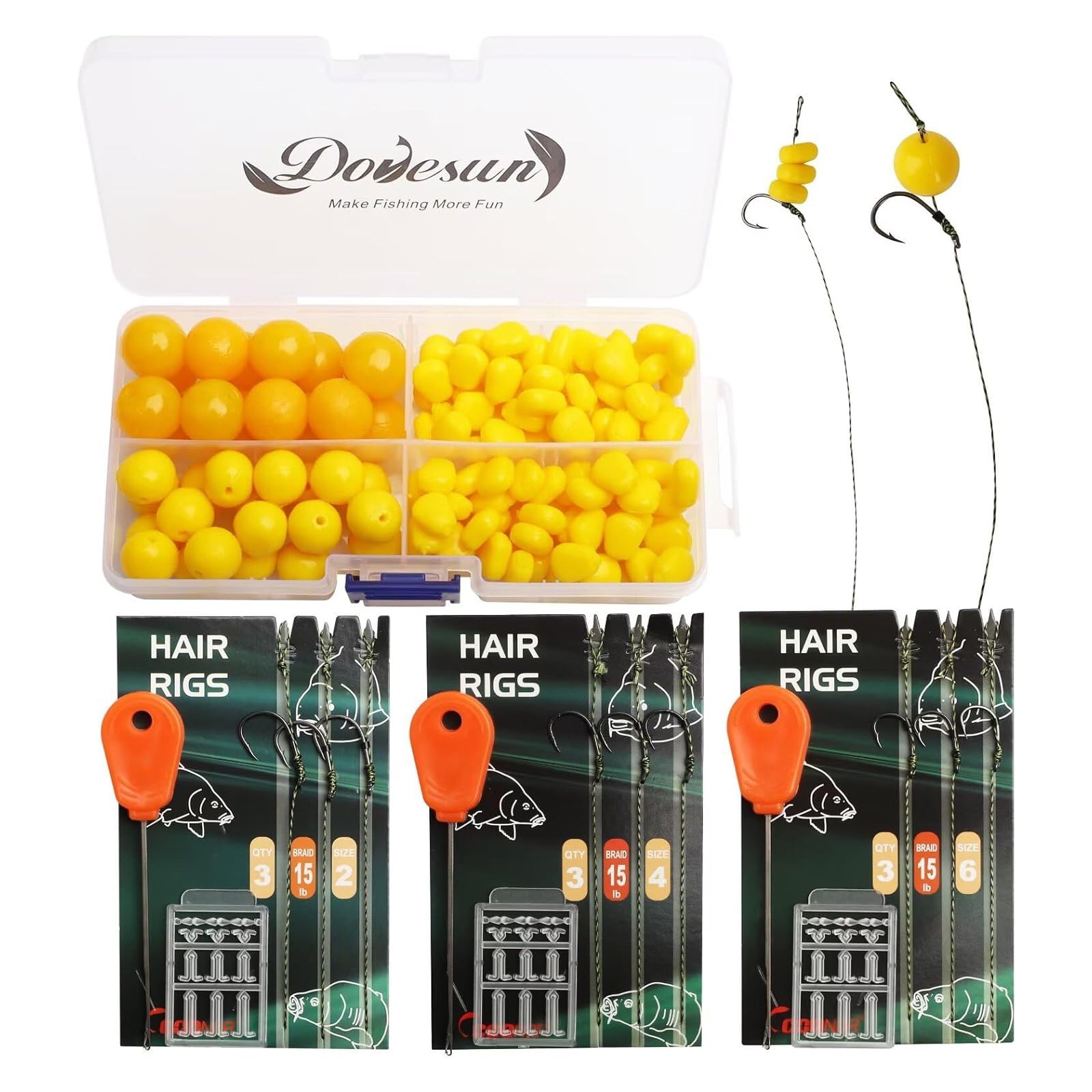151 PCS Carp Hair Rig Kit #6, #4, #2 Hooks – Corn-Flavored Pre-Rigged Hair Rigs