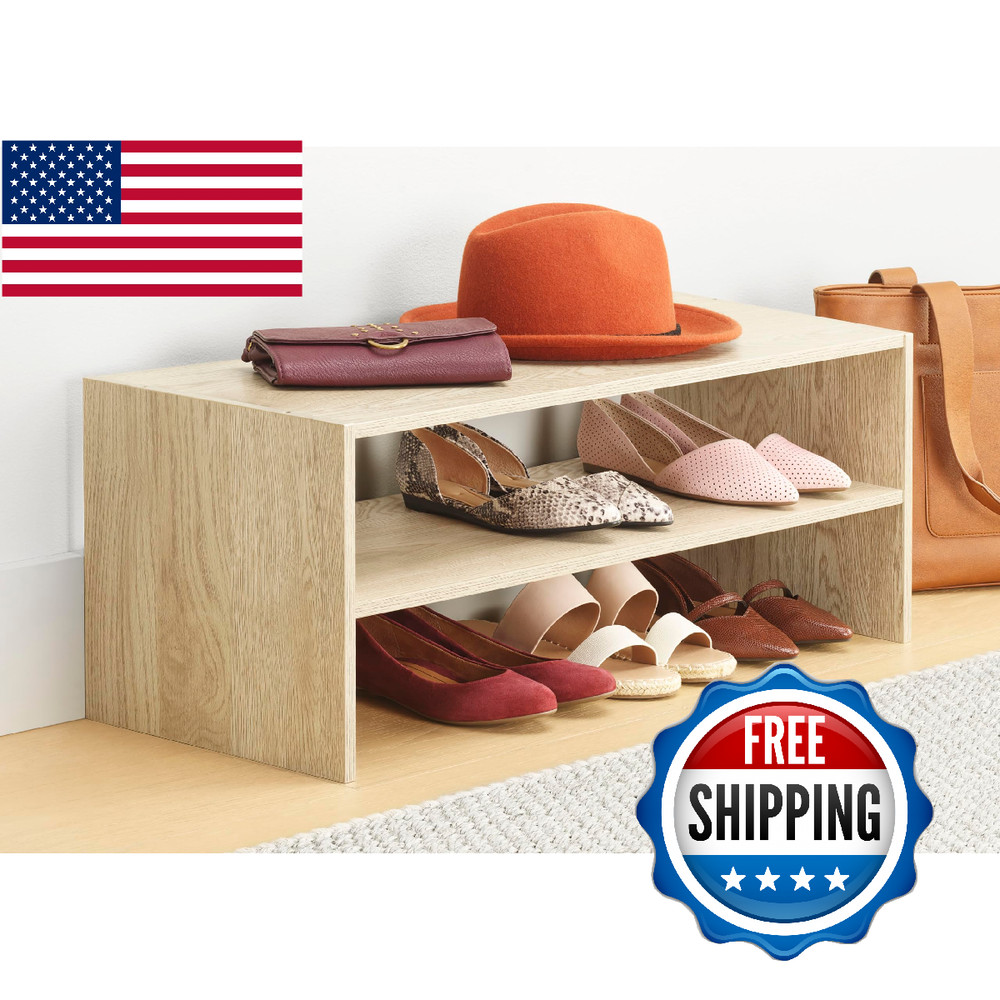 Whitmor Wood Stackable 2-Shelf Shoe Rack, White Oak, 31"