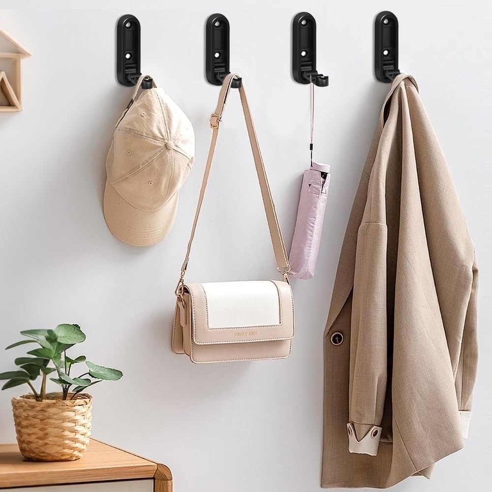 Foldable Wall Hooks 2 Pack Black Space Saving Folding Hooks for Entryway Coat